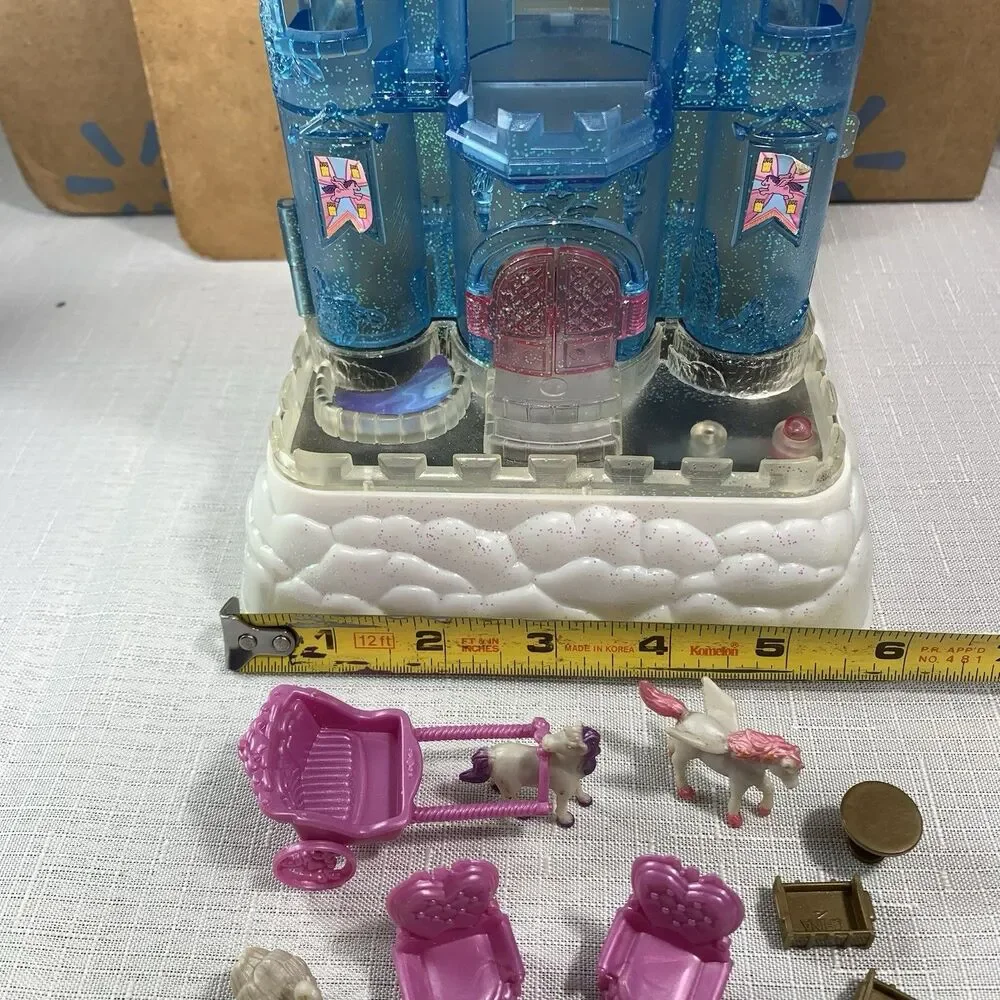 Vintage blue box tiny dream light up crystal castle And Some Accessories Horses